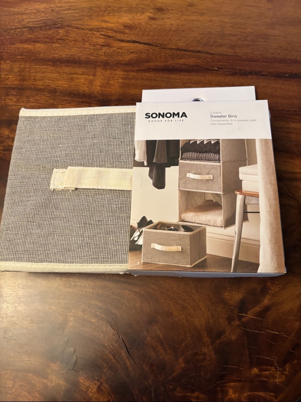 SONOMA Gray Fabric Storage Bins with Cream Trim - 2-Pack
